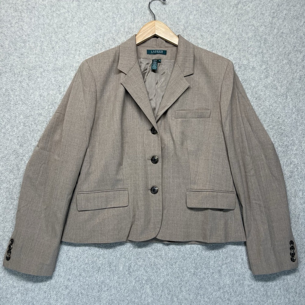 Lauren Ralph Lauren Women's Wool‎ Blend Blazer Jacket Tan Size 14